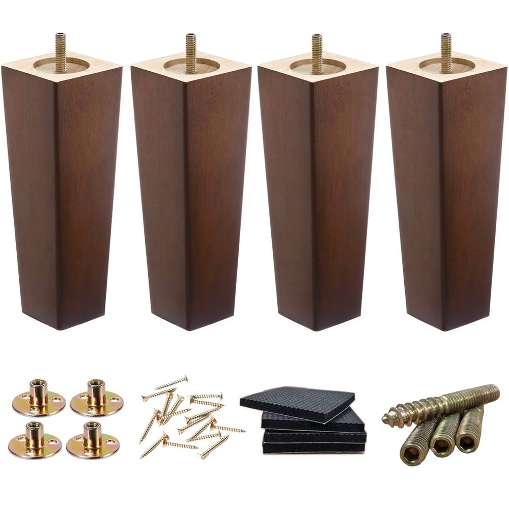 Mid Century Style Brown Wooden 8 inch Furniture Legs Set of Four Square Shape